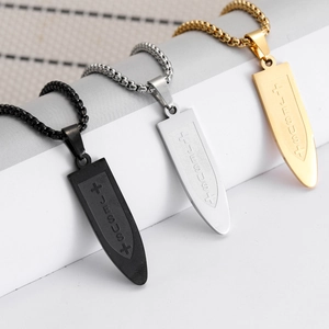 Stainless Steel JESUS Cross Pendant Necklace For Men Religious Shield Bullet Shape Punk Metal Jewelry Gift Gold Silver Black
