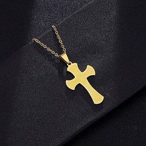 Collier croix en acier inoxydable doré avec gravure Jesus et finition polie pour hommes femmes