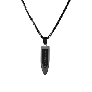 Men's stainless steel necklace with black Jesus cross bullet pendant and box chain