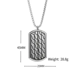 Men's stainless steel dog tag necklace with striped pattern, 45mm x 25mm pendant