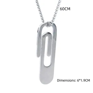 60CM silver stainless steel paperclip pendant necklace for men with geometric design