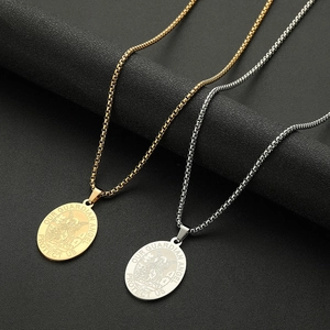 Guardian Angel Pendant Necklace Stainless Steel Retro Oval Coin Protection Jewelry For Men Women Gold Silver Box Chain Necklace