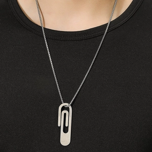 Minimalist stainless steel paperclip pendant necklace for men with box chain