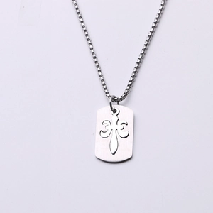 Collier pour homme en acier inoxydable argenté avec pendentif fleur de lys et chaîne box