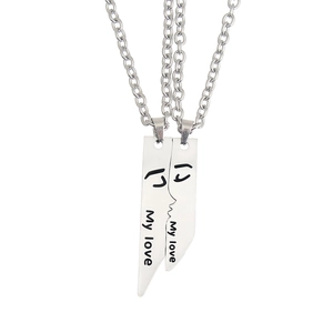 My love engraved stainless steel puzzle necklace set for couples in polished silver