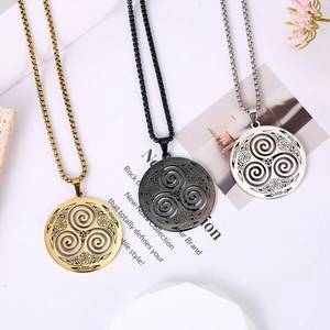Men's stainless steel Celtic Triskele pendant necklaces in gold, black, and silver finishes