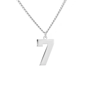 Collier poli en acier inoxydable argenté avec pendentif chiffre arabe 7 gras