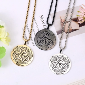 Gold, silver and black Celtic triskelion cutout pendant necklaces with box chain
