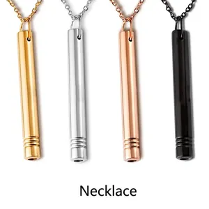 Mindful Breathing Whistle Necklace For Anxiety Relief Stainless Steel Meditation Pendant Geometric Cylindrical Necklaces Jewelry For Men Women