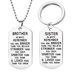 Stainless Steel Dog Tag Necklace Keychain Engraved Inspirational Quote Brother Sister Sibling Memorial Gift Jewelry