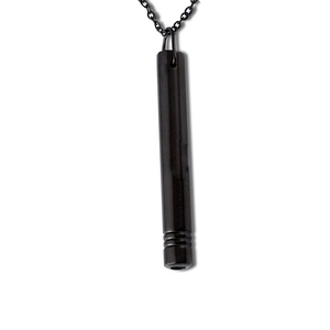 Minimalist matte black stainless steel mindfulness breathing whistle necklace for meditation