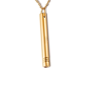 Polished gold mindfulness breathing whistle necklace for meditation and stress relief