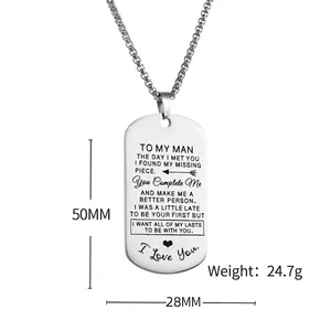 Edelstahl Erkennungsmarke für Männer mit Gravur und Abmessungen von 50x28mm im Detail
