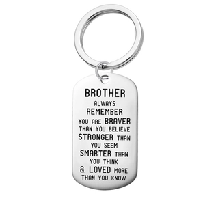 Stainless steel dog tag keychain for brother with engraved inspirational message