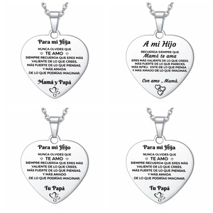 Inspirational Stainless Steel Heart Pendant Necklace With Spanish Engraved Sentiments For Son Daughter Mom Girlfriend Jewelry