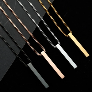 Minimalist Stainless Steel Column Pendant Necklace For Men Women Geometric Column Bar Pendant Box Chain Fashion Jewelry Accessory