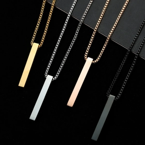 Minimalist pillar bar necklaces for men in gold, silver, rose gold, and black finishes