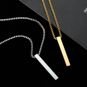 Minimalist gold and silver titanium steel pillar pendant necklaces with box chains