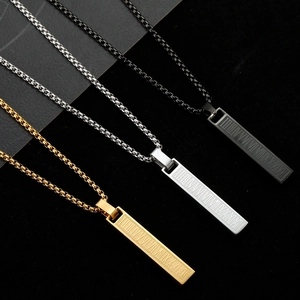Polished stainless steel rectangular necklaces with Roman numerals in gold silver and black