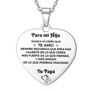 Polished heart pendant necklace featuring engraved Spanish inspirational quote for daughters