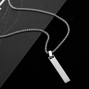 Polished stainless steel rectangular pendant necklace with Roman numeral engraving for men