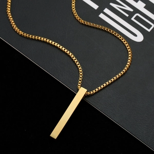 Minimalist gold titanium steel square pillar pendant necklace with box chain for men and women