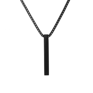 Vertical black bar pendant in matte finish with classic box chain for men