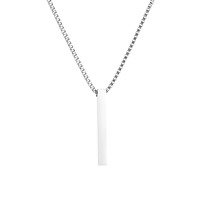 Polished silver stainless steel rectangular column pendant on a classic box chain necklace