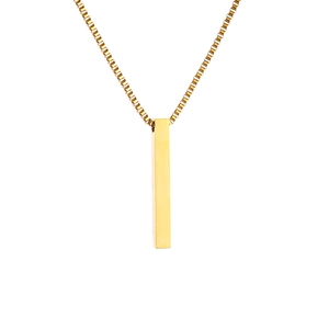 Detailed view of a gold-plated vertical pillar pendant on a durable box chain necklace