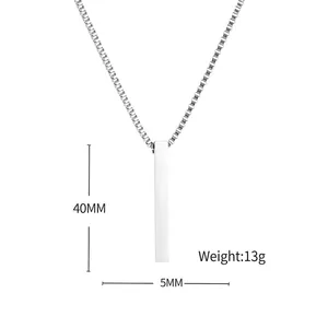Polished titanium steel necklace with vertical pillar pendant, 40mm length bar for men