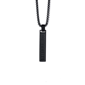 Mens stainless steel rectangular pendant with roman numerals and two-tone chain