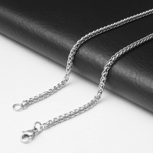 Collier chaîne épi en acier inoxydable poli pour hommes et femmes avec fermoir mousqueton