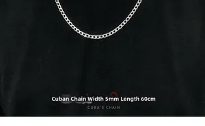 Détail de la chaîne cubaine en acier inoxydable argenté de 5mm de large et 60cm de long