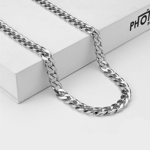 Collier à maillons cubains en acier inoxydable poli avec finition miroir brillant