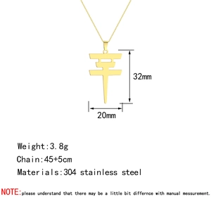 Detailed spec view of gold stainless steel Tokio Hotel necklace with pendant dimensions