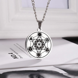 Flower of Life Metatron Cube stainless steel pendant necklace with geometric engraving