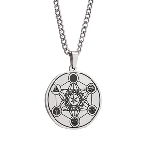 Polished stainless steel necklace featuring a Metatron's Cube sacred geometry pendant