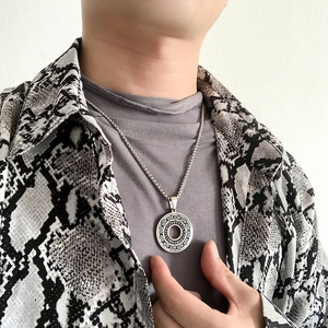 Nordic Viking pendant necklace in silver stainless steel with runes and Celtic knot details