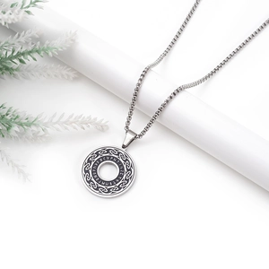Nordic Viking rune necklace in stainless steel with Celtic knot pendant on box chain