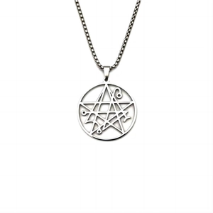 Collier chic en acier inoxydable avec pendentif symbole occulte rond et chaîne fine