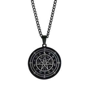 Gothic black stainless steel 12 zodiac pendant necklace with pentagram and moon dial