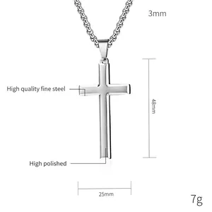 Polished silver stainless steel cross pendant necklace for men and women minimalist style