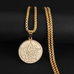 Stainless Steel Tetragrammaton Pentagram Pendant Necklace For Men Women Hip Hop Punk Style Geometric Round Medal Jewelry