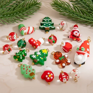 Christmas DIY glass charms set featuring gingerbread man and tree with gold loops