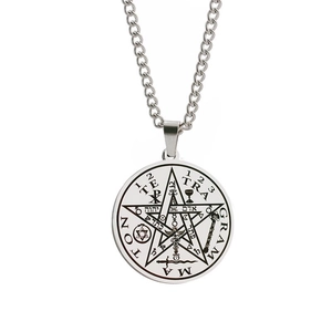 Hip hop pentagram Solomon seal amulet necklace in polished stainless steel for men