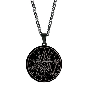 Hip hop black stainless steel pentagram seal of Solomon amulet necklace pendant for men