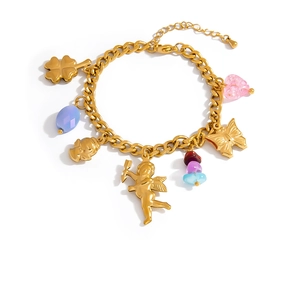 Vergoldetes Gliederkette-Armband aus Edelstahl mit Schmetterlings- und Engelanhängern