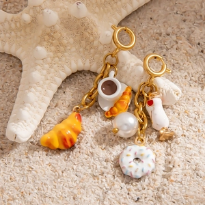Stainless Steel Food Beverage Charms Croissant Coffee Cup Donut Artificial Pearl DIY Pendants For Bag Jewelry Making Women Jewelry