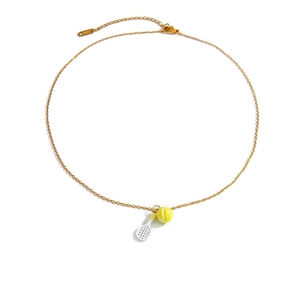 18K vergulde roestvrijstalen ketting met tennisracket en gele tennisbal hanger