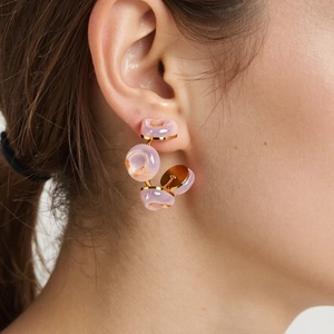 Vintage Stainless Steel Resin C-Shaped Hoop Earrings For Women Retro Marble Pattern Electroplated Geometric Stud Earrings Jewelry
